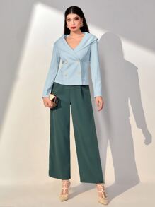 Modelyn 折邊翻領雙排釦襯衫 - 淺藍色 - 查看 3