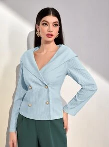 Modelyn 折邊翻領雙排釦襯衫 - 淺藍色 - 查看 5