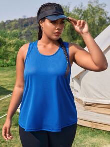 Yoga Basic Plus Solid Sports Tank Top - Blue - View 3