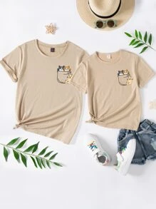 Camiseta con estampado de dibujos animados - Caqui - Ver 3