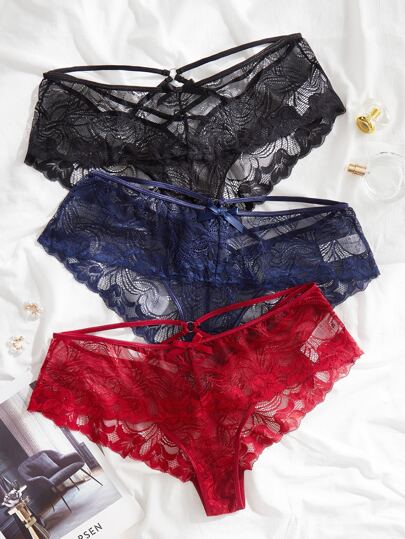 Plus 3pack Floral Lace Panty
