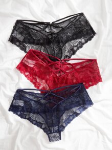 Plus 3pack Floral Lace Panty - Multicolor - View 2