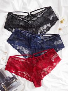 Plus 3pack Floral Lace Panty - Multicolor - View 3