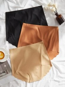 Women's Plus Size High Waisted Plain Scallop Casual Comfy Medium Stretch Panties - Multicolor - View 1