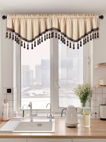 1pc Polyester Curtain Valance, Tassel Decor Window Valance For Home - Beige - View 1