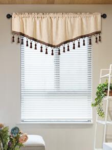1pc Polyester Curtain Valance, Tassel Decor Window Valance For Home - Beige - View 3