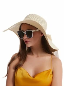 1入組夏季女士蝴蝶結裝飾大簷波西米亞風帽子 - 米色 - 查看 5