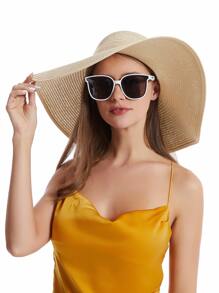 1入組夏季女士蝴蝶結裝飾大簷波西米亞風帽子 - 米色 - 查看 6