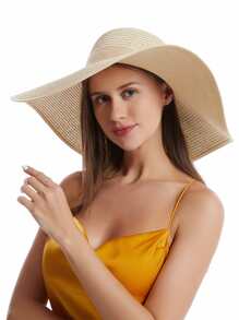 1入組夏季女士蝴蝶結裝飾大簷波西米亞風帽子 - 米色 - 查看 3