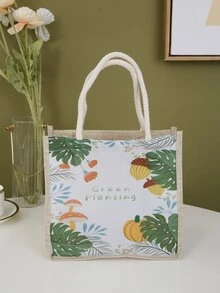 1pc Polyester Gift Wrapping Bag, Plant & Letter Graphic Gift Bag For Party - Multicolor - View 1