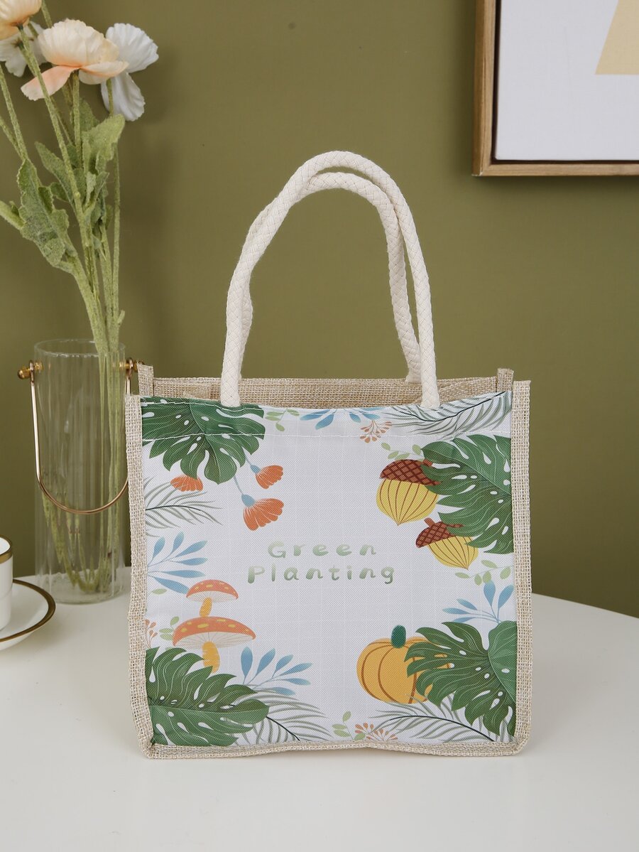 1pc Polyester Gift Wrapping Bag, Plant & Letter Graphic Gift Bag For Party - Multicolor - View 1