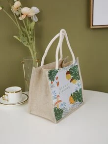 1pc Polyester Gift Wrapping Bag, Plant & Letter Graphic Gift Bag For Party - Multicolor - View 2