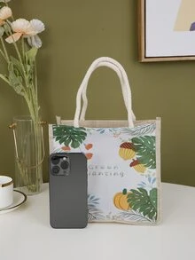 1pc Polyester Gift Wrapping Bag, Plant & Letter Graphic Gift Bag For Party - Multicolor - View 5