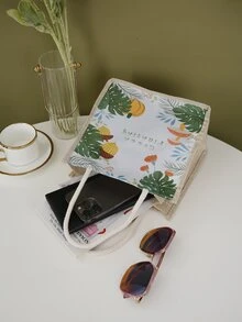 1pc Polyester Gift Wrapping Bag, Plant & Letter Graphic Gift Bag For Party - Multicolor - View 6