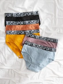 Plus Size 5 Pack Letter Tape Waist Multicolor Comfort Panty Sports - Multicolor - View 3