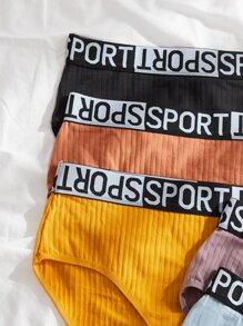Plus Size 5 Pack Letter Tape Waist Multicolor Comfort Panty Sports - Multicolor - View 5