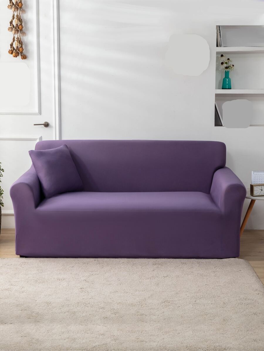 Đồng Màu Bọc Ghế Sofa & 1 Đệm Không Chất Độn, Tối Giản Polyester Co Giãn Bọc Ghế Sofa Cho Gia Đình - Bụi tím - Xem 1
