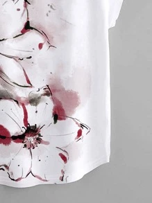 Mulvari Plus Floral Print Batwing Sleeve Tee - White - View 5