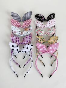 10个装布艺兔耳朵发箍，可爱少女风粉色/红色/多色可选，适合开学季，甜美时尚蝴蝶结发箍发饰，礼物，女士发带，家居美发配饰 - 彩色 - 查看 3