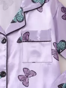 Tween Girl Butterfly Printed Home Clothing Set, For Big Holiday Travel Releax Summer Clothes - Mauve Purple - View 5