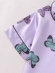Tween Girl Butterfly Printed Home Clothing Set, For Big Holiday Travel Releax Summer Clothes - Mauve Purple - View 6