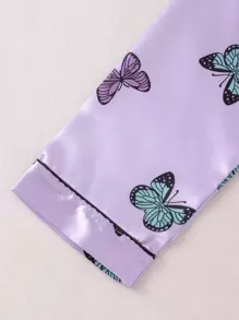 Tween Girl Butterfly Printed Home Clothing Set, For Big Holiday Travel Releax Summer Clothes - Mauve Purple - View 7