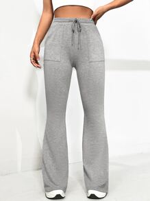 Muchica Quần nữ Dây kéo Túi màu trơn Giải trí - Màu Xám nhạt - Xem 1