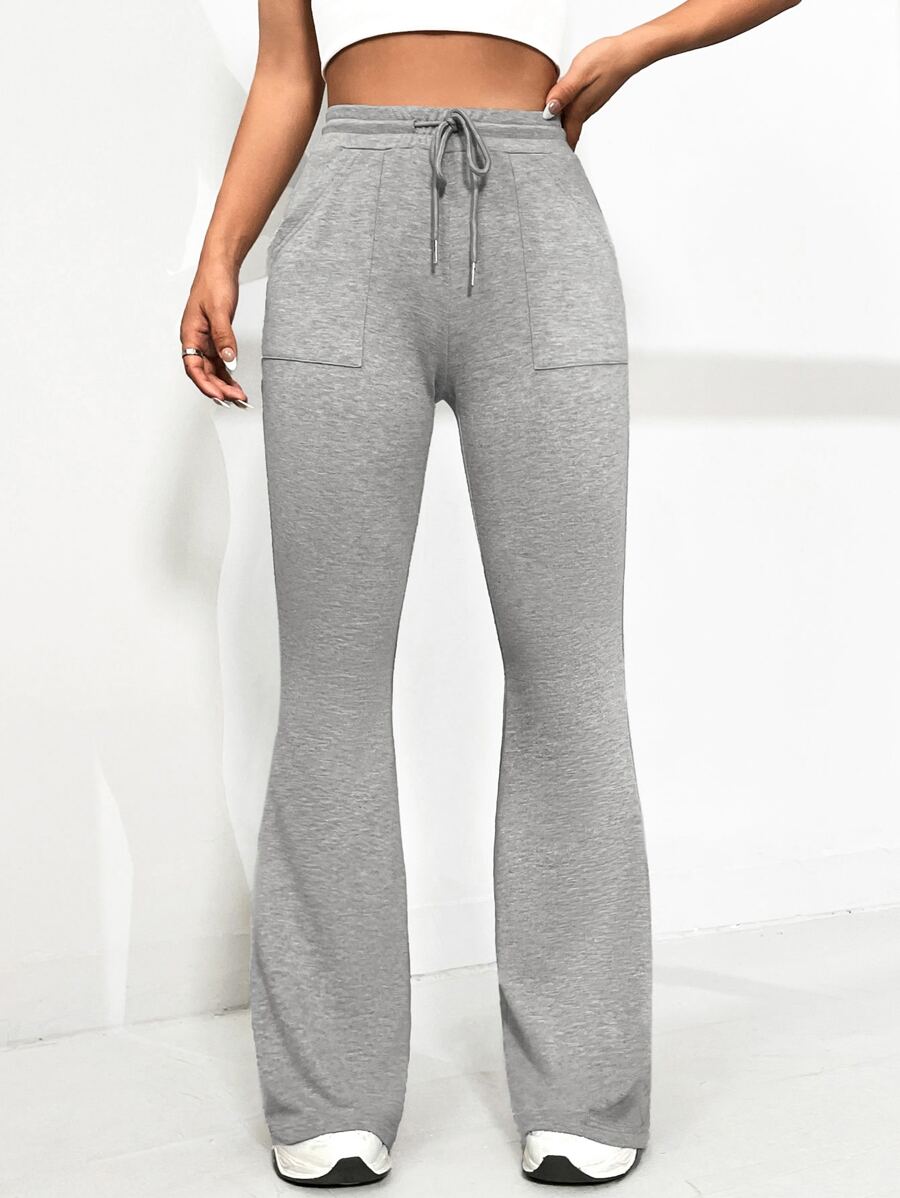 Muchica Quần nữ Dây kéo Túi màu trơn Giải trí - Màu Xám nhạt - Xem 1