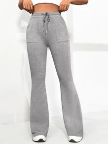 Muchica Quần nữ Dây kéo Túi màu trơn Giải trí - Màu Xám nhạt - Xem 3