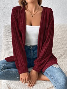 SHEIN Frenchy Jacke mit Drop Shoulder offener Front, Rippenstrick - Bordeaux - Übersicht 1