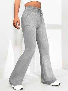 Muchica Quần nữ Dây kéo Túi màu trơn Giải trí - Màu Xám nhạt - Xem 4