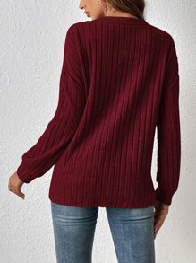 SHEIN Frenchy Jacke mit Drop Shoulder offener Front, Rippenstrick - Bordeaux - Übersicht 2