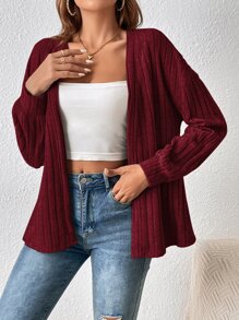 SHEIN Frenchy Jacke mit Drop Shoulder offener Front, Rippenstrick - Bordeaux - Übersicht 3
