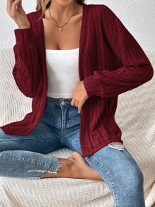 SHEIN Frenchy Jacke mit Drop Shoulder offener Front, Rippenstrick - Bordeaux - Übersicht 4