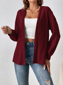 SHEIN Frenchy Jacke mit Drop Shoulder offener Front, Rippenstrick - Bordeaux - Übersicht 5