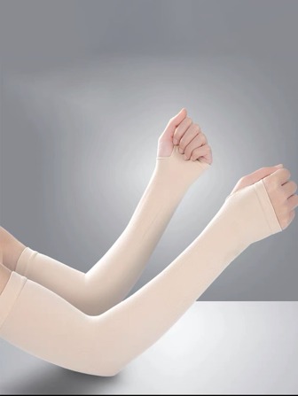 1pair Women Solid Long Casual Fingerless Gloves, For Daily Life Halloween