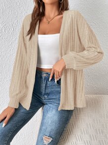 SHEIN Frenchy 落肩袖開門襟夾克 - 杏色 - 查看 6