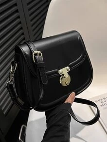 Small Saddle Bag Black Fashionable For Work - Black - View 3