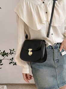 Small Saddle Bag Black Fashionable For Work - Black - View 5