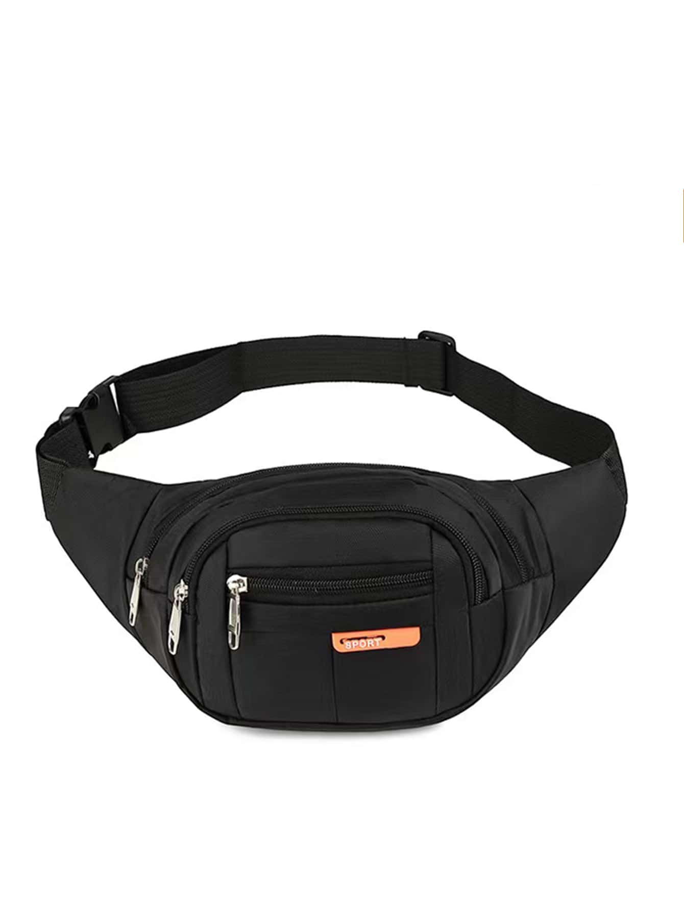 迷你腰包字母貼布插扣運動