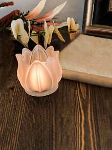 1pc Glass Candle Holder, Flower Design Candle Stand For Home - Multicolor - View 1