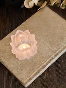 1pc Glass Candle Holder, Flower Design Candle Stand For Home - Multicolor - View 4