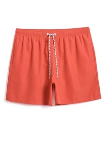 Surfspeed Men Solid Drawstring Waist Swim Trunks - Watermelon Pink - View 1