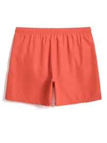 Surfspeed Men Solid Drawstring Waist Swim Trunks - Watermelon Pink - View 2