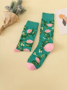 1pair Women Floral Pattern Casual Crew Socks, For Daily Life - Multicolor - View 3