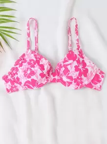 Swim Mod Summer Beach Floral Print Underwire Bikini Top - Pink - View 4