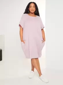 SHEIN CURVE+ Vestido estilo camiseta unicolor de manga raglán - Rosa Pálido - Ver 2