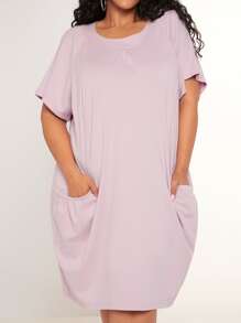 SHEIN CURVE+ Vestido estilo camiseta unicolor de manga raglán - Rosa Pálido - Ver 1