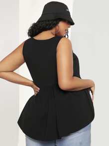 SHEIN CURVE+ 大碼素色荷葉邊下擺襯衫 - 黑色 - 查看 4