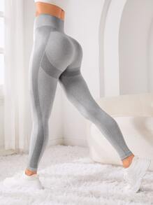 寬腰帶運動打底褲 - 淺灰色 - 查看 1